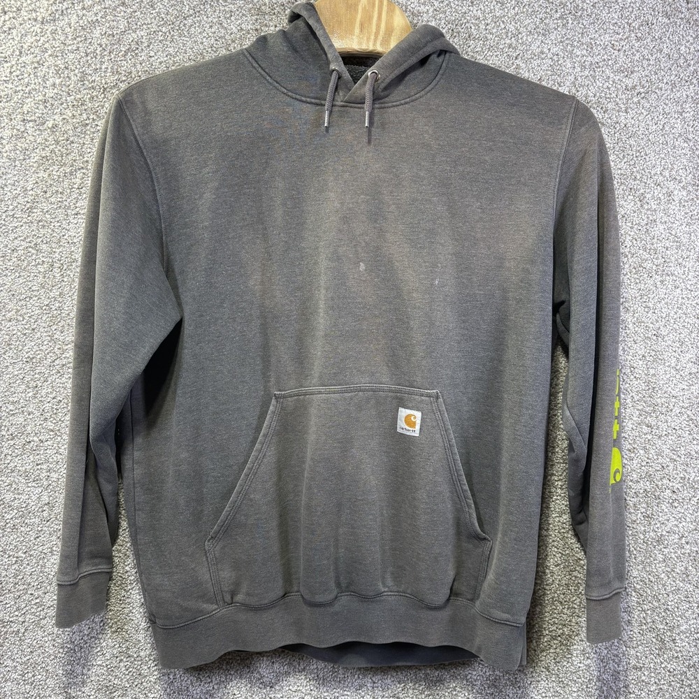 Carhartt Mens Original‎ Fit Hoodie XL Gray Neon Yellow Sleeve Graphic Sweatshirt